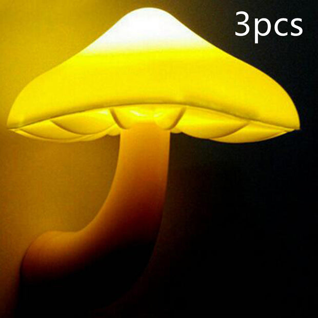 LED Night Light Mushroom Wall Socket Lamp EU US Plug Warm White Light-control Sensor Bedroom Light Home Decoration